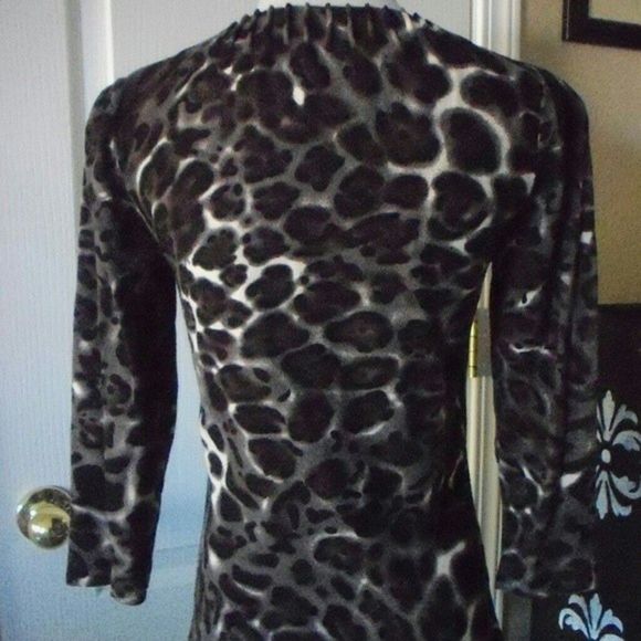 INC KNIT TOP SCOOP NECK 3/4 SLEEVES ANIMAL PRINT SMALL PETITE  SP - Picture 3 of 5